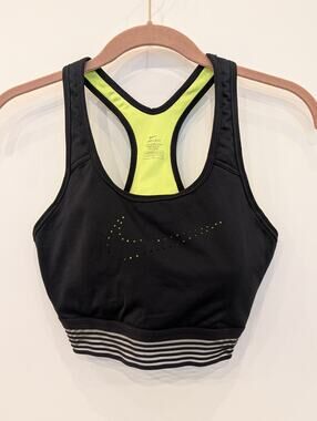 Nike Dri Fit Large Black Sports Bra High Impact Running Gym Fitness Yoga